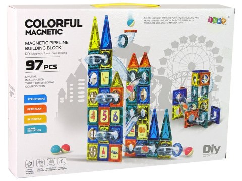 Klocki Magnetyczne Zamek Tor Dla Kulek 97 Elementów
